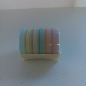 Vintage Tupperware Pastel Wagon Wheel Coasters with Caddy Rack Holder Set Of 6